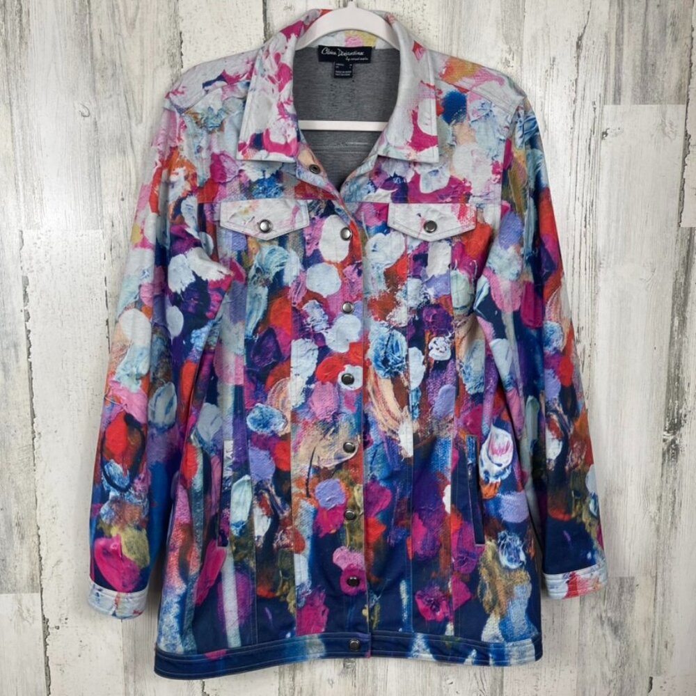 Claire Desjardins floral watercolor shacket jacket shirt M artsy art to wear